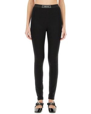 Versace Leggings With Logo - Black