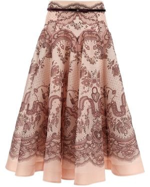 Zimmermann 'Crush Flared Midi' Skirt - Brown