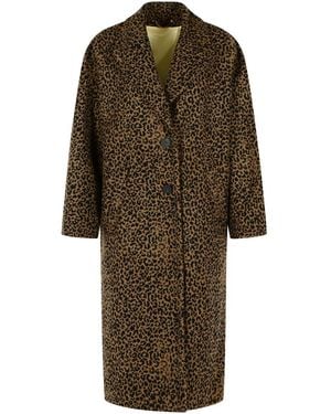 Golden Goose Cooon Single-Breasted Leopard Print Coat - Natural