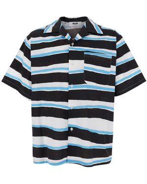 MSGM Shirt With All-Over Striped Motif - Blue