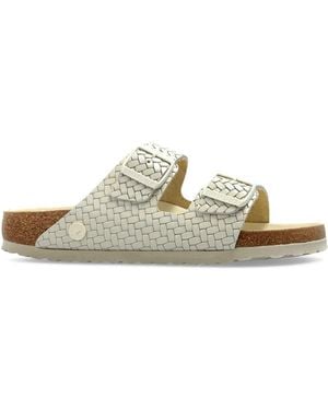 Birkenstock Arizona Ecru, Natural Leather Woven Emboss Shoes