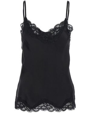 Gold Hawk Black Sleeveless Top With Adjustable Spaghetti Straps And Floral Emellishment In Silk Woman