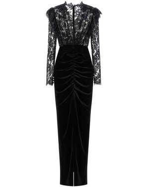 Alessandra Rich Velvet And Lace Dress - Black