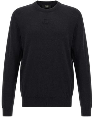 Fendi Embossed Ff Detail Wool Sweater Clothing - Blue