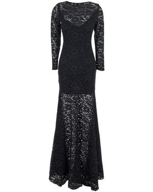 Plain Maxi Dress With Rear Concealed Zip Closure And All-Over Embroidery - Black