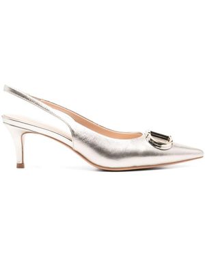 Twinset Metallic Slingback Court Shoes With Oval D Logo Plaque On The Front - Natural
