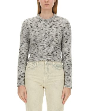 Moschino Textured Knit Cropped Sweater - Grey