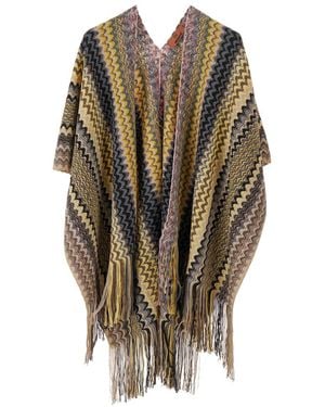 Missoni Zigzag-Knit Fringed Poncho - Yellow