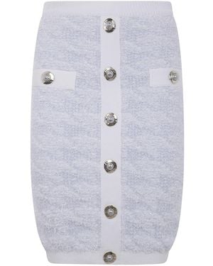 Balmain Buttoned Tweed Knee Length Skirt - Blue