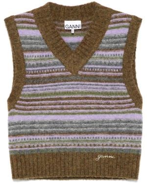 Ganni Striped V-Necked Vest - Gray