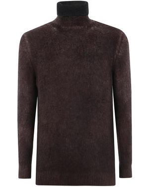Avant Toi Hand Painted Brushed Cotton High Neck Pullover - Brown