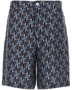 Fendi Printed Silk Bermuda Shorts - Blue