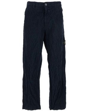 Stone Island Crinkled Effect Corduroy Pants - Blue