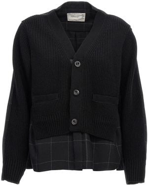 Sacai Cotton Knit x Cotton Poplin Cardigan in Black