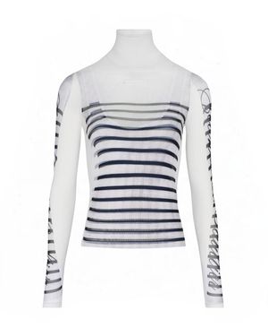 Jean Paul Gaultier Long Sleeve Spandex And Mesh Top With Feather Print - White