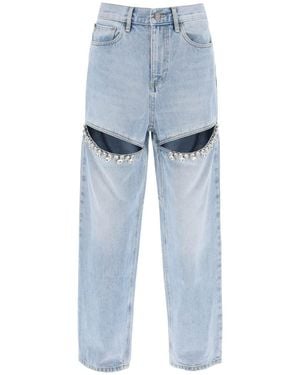 Area Jeans With Cut Outs And Crystals - Blue