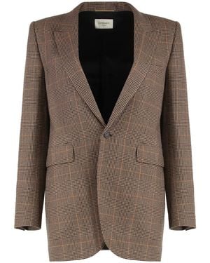 Saint Laurent Prince Of Wales Wool Jacket - Brown
