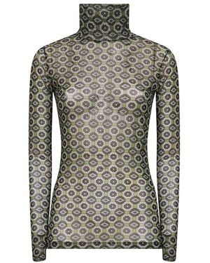 Dries Van Noten Mesh Top With Green Mini Tie Print - Grey