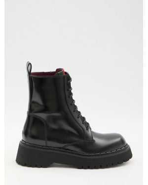 Gucci Leather Lace-Up Lug Sole Boots - Black