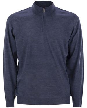 Fedeli Favonio - Superfine Wool Half-zip Jumper - Blue