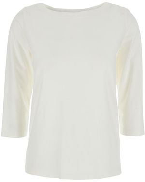 Plain T-Shirt With Round Neck And Three-Quarter Sleeves - White