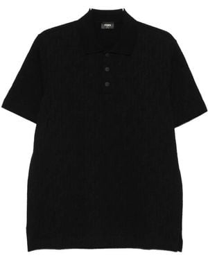 Fendi Polo In Jacquard Ff Piquet Black Clothing