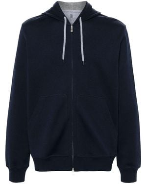 Brunello Cucinelli Cotton Blend Zipped Hoodie - Blue