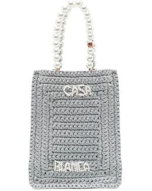 CASABLANCA Mini Crochet Shopping Handbag - White