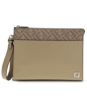 Fendi Leather And Ff Canvas Clutch - Multicolour
