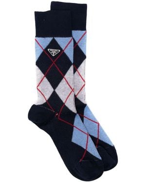 Prada Argyle-Check Crew Socks - Blue