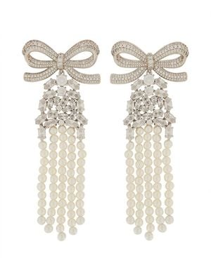 Self-Portrait Drop Earrings With Bow - White