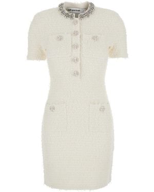 Self-Portrait Cream Textured Knit Mini Dress - White