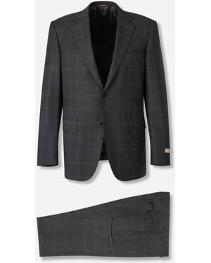 Canali Straight Check Suit - Black