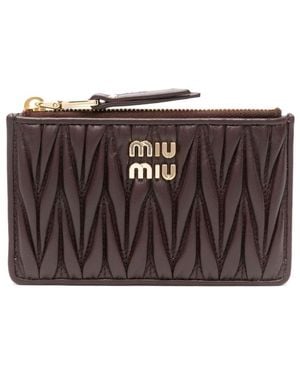 Miu Miu Matelassé Zipped Card Holder - Brown