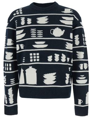 JW Anderson And Crewneck Sweater With Tableware Motif - Blue