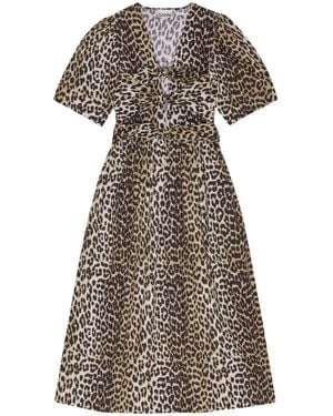 Ganni Dress With Animal Print - Brown