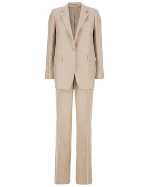 Tagliatore Beige Single-breasted Suit With Notched Revers In Cotton Woman - Natural