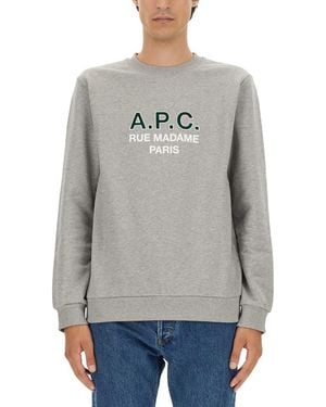 A.P.C. Logo Print Crew Neck Sweatshirt - Gray