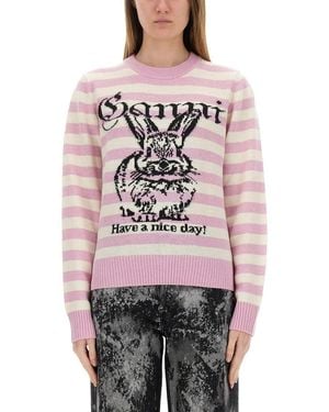 Ganni Striped "Bunny" Jumper - Grey