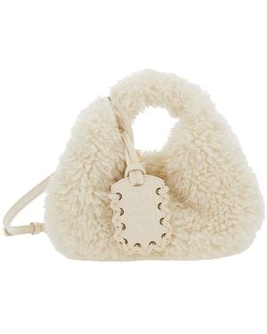 Ganni Handbag With Adjustable And Removable Shoulder Strap And Top Zip Closure - Natural