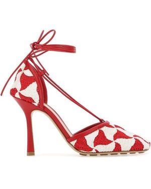Bottega Veneta Two-Tone Stretch Crochet Sandals - Red