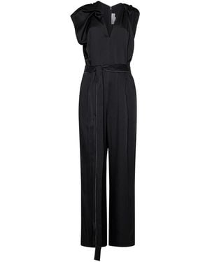Victoria Beckham Deep V-Neck Jumpsuit With Cinched Waist - Black
