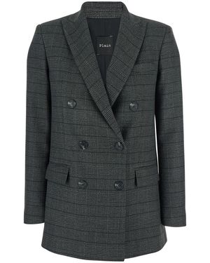 Plain Double Breasted Blazer - Black