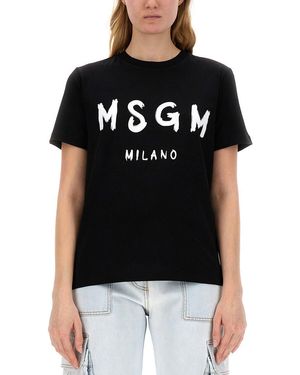 MSGM Tshirt With Brushed Logo - Black