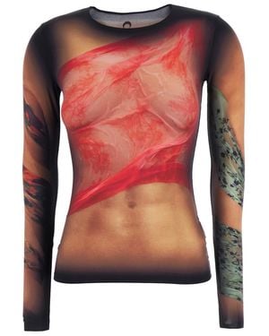 Marine Serre Top With Draped Details And All-Over Graphic Print - Pink