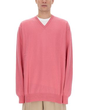 Comme des Garçons Relaxed-Fit V-Neck Wool Jersey Jumper - Pink