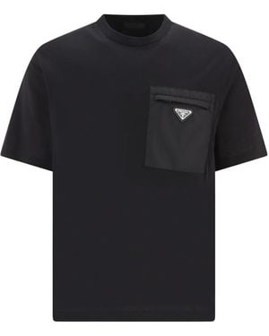 Prada Jersey And Re-Nylon T-Shirt - Black