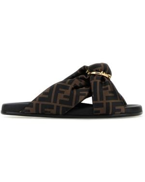 Fendi Printed Satin Fell Slippers - Black