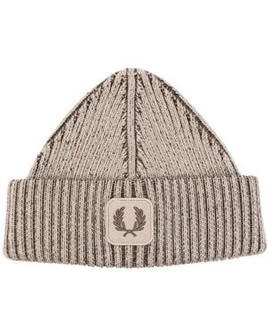 Fred Perry Cotton Ribbed Beanie - Natural