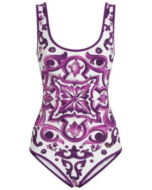 Dolce & Gabbana Maiolica Print Swimsuit - Purple